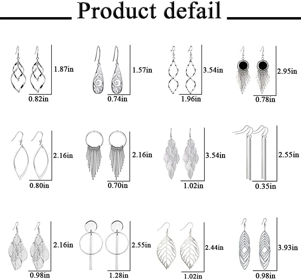 12 Pairs Drop Dangle Earrings boho Fashion Jewelry Vintage Statement Boho Bohemian Earrings Set for Women Girls