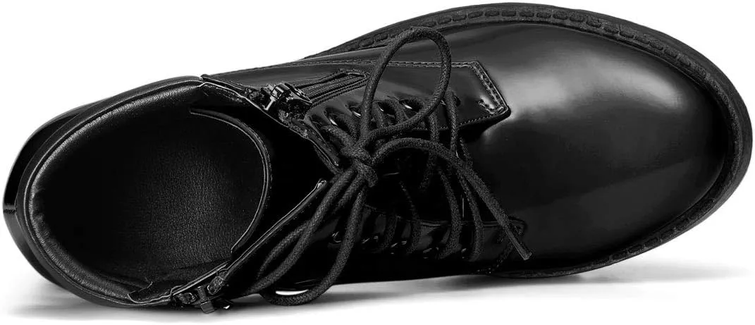 Allegra K Women's Round Toe Chunky Heel Lace Up Zipper Combat Boots