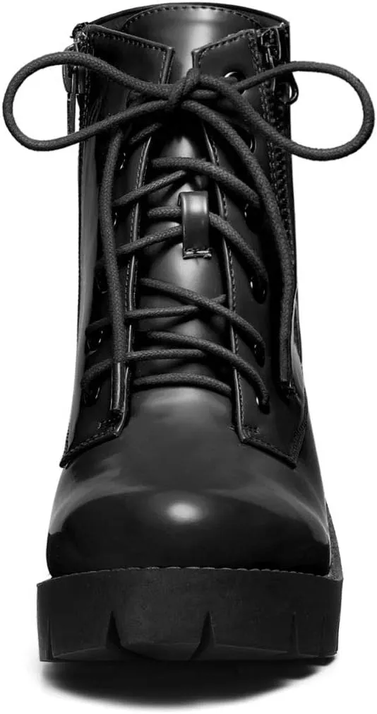 Allegra K Women's Round Toe Chunky Heel Lace Up Zipper Combat Boots