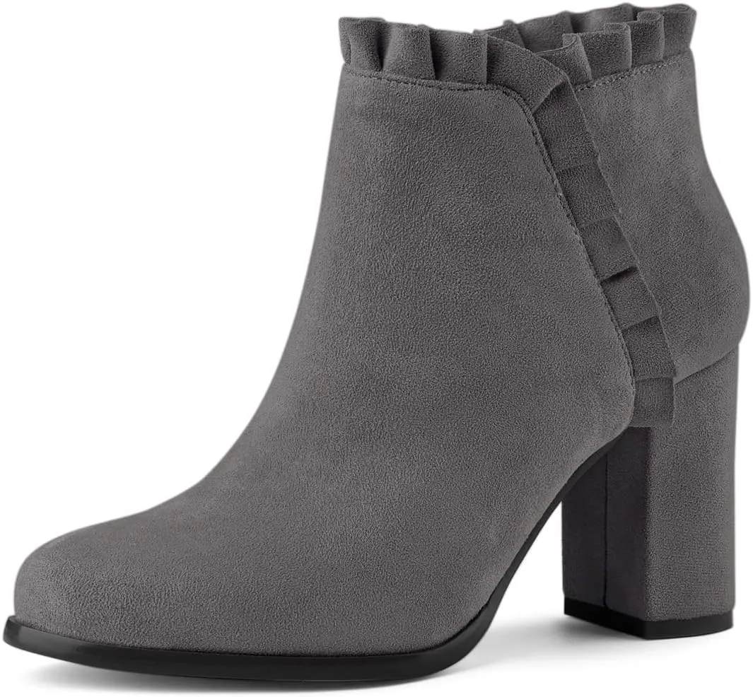 Allegra K Women's Ruffle Block Heel Ankle Boots