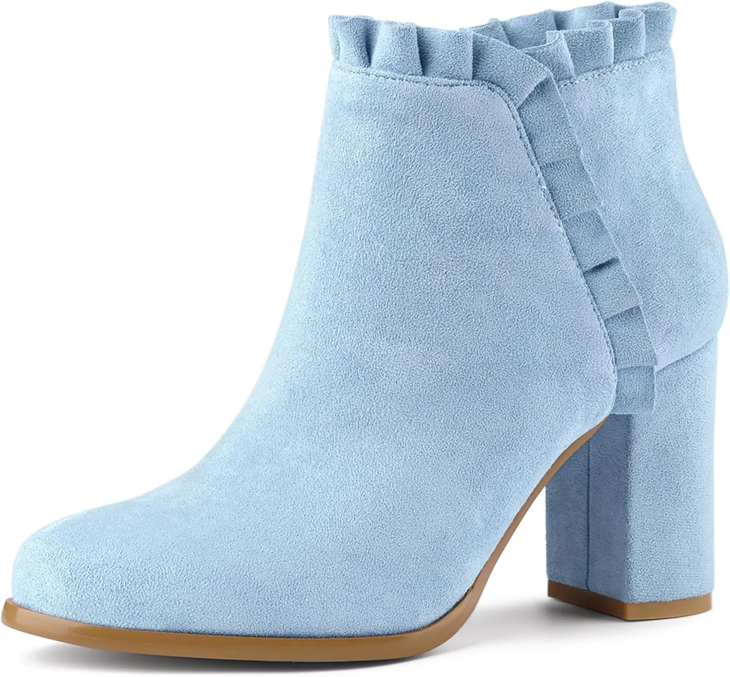 Allegra K Women's Ruffle Block Heel Ankle Boots