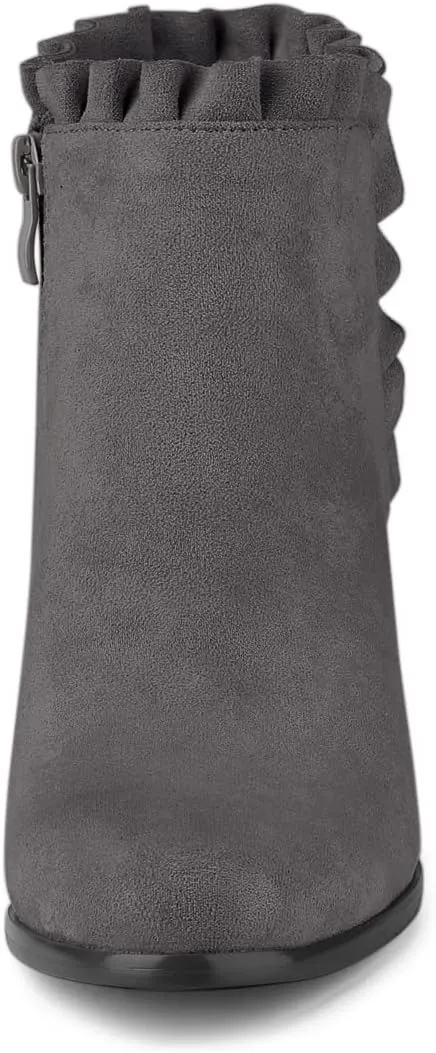 Allegra K Women's Ruffle Block Heel Ankle Boots