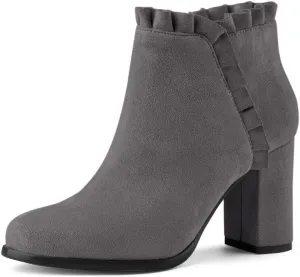 Allegra K Women's Ruffle Block Heel Ankle Boots