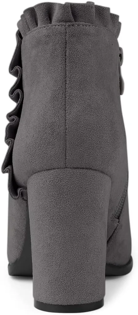 Allegra K Women's Ruffle Block Heel Ankle Boots