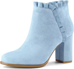 Allegra K Women's Ruffle Block Heel Ankle Boots