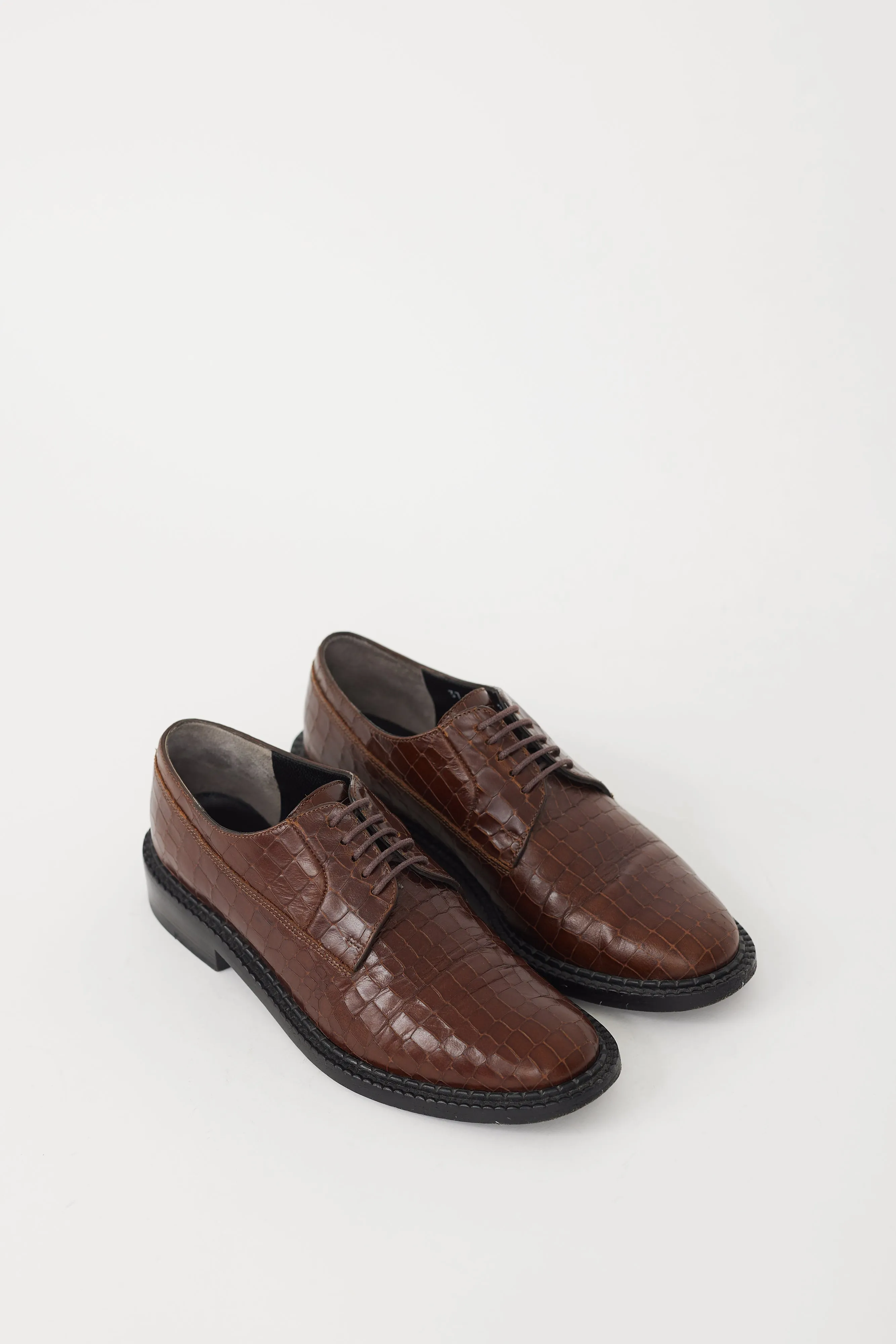 Brown Leather Embossed Oxford