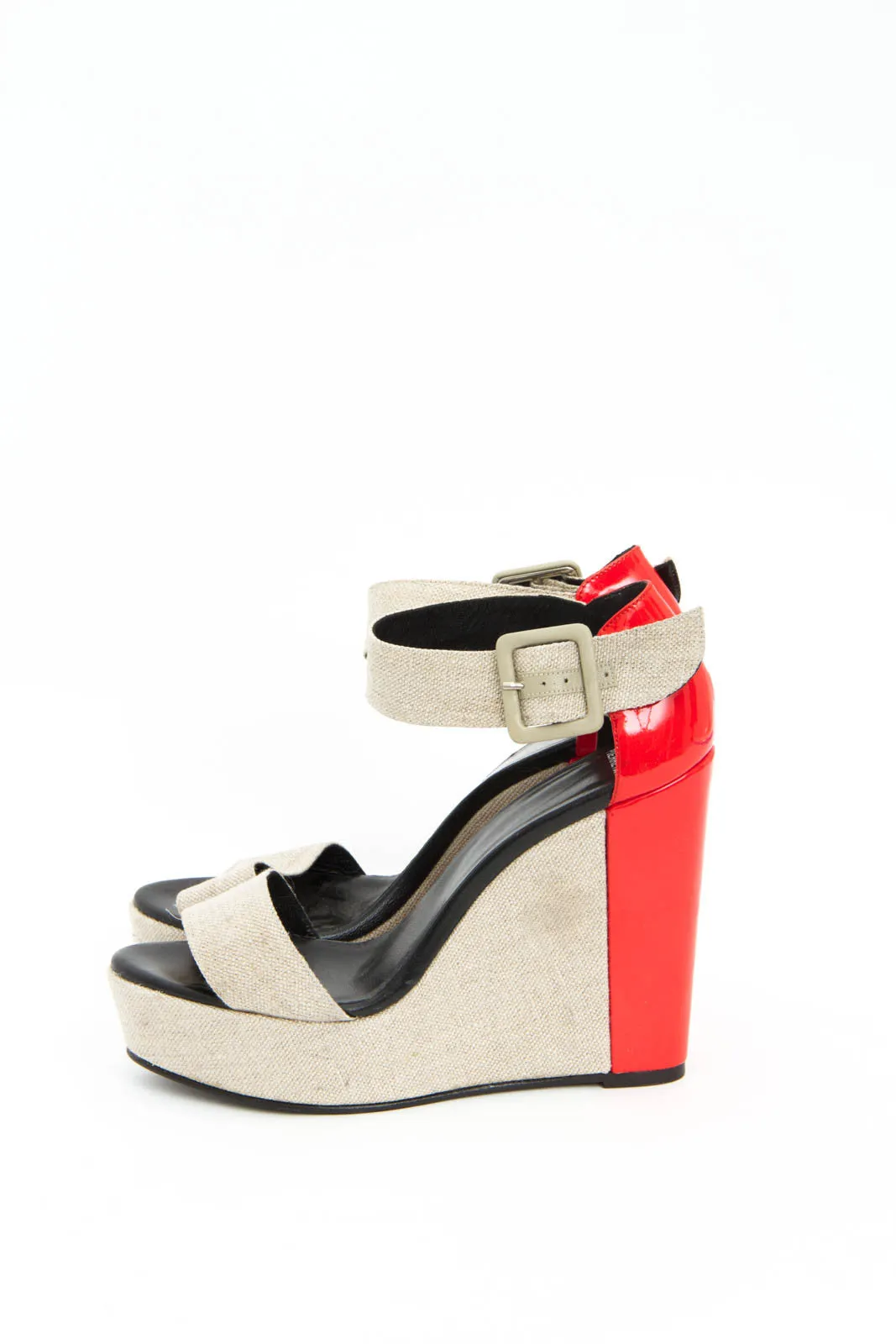 CANVAS PATENT WEDGES