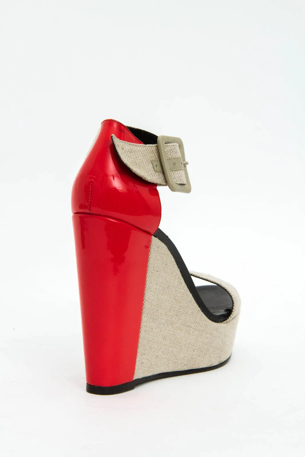 CANVAS PATENT WEDGES
