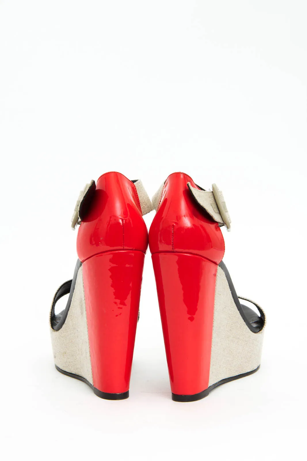 CANVAS PATENT WEDGES