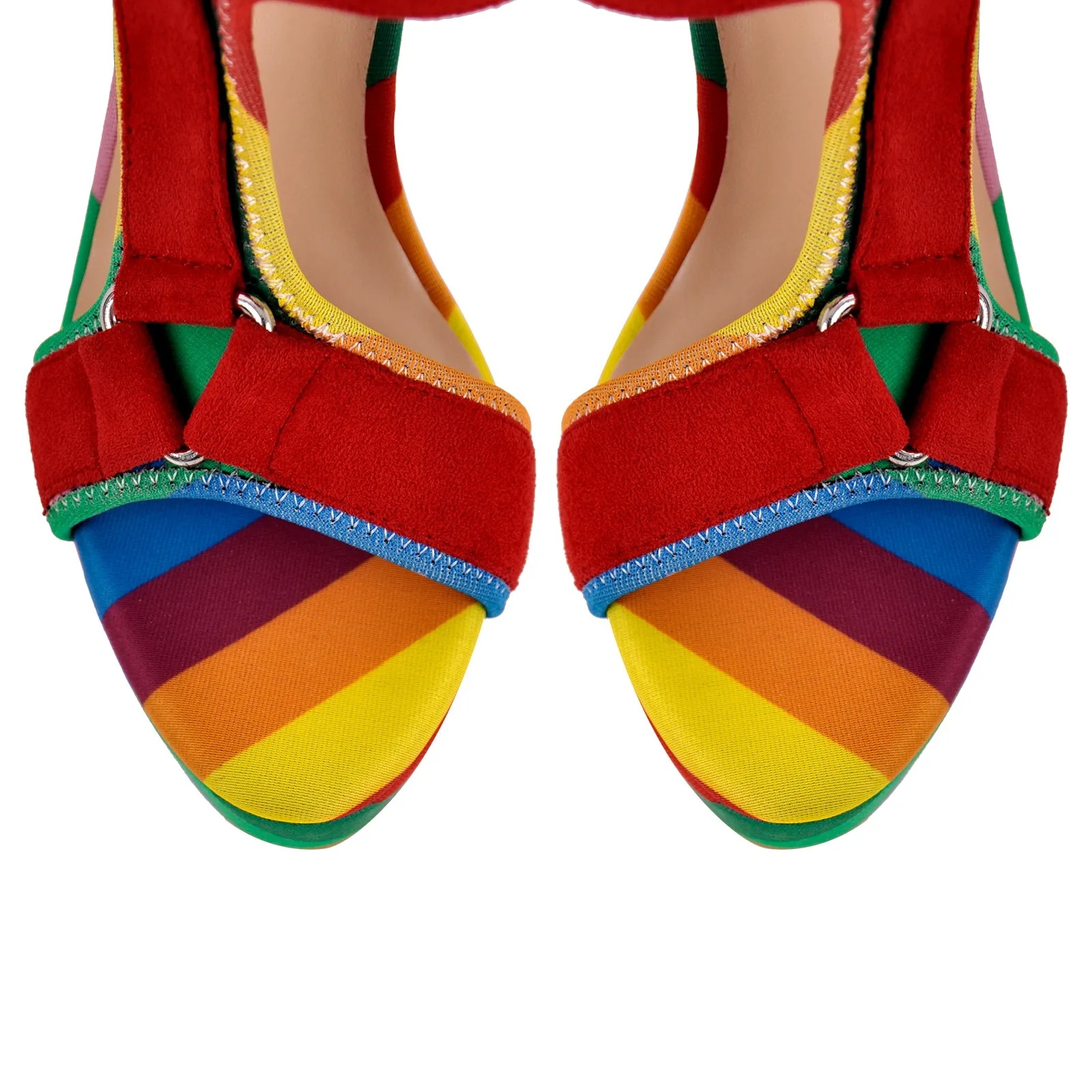 Canvas Rainbow Ankle Strap Chunky Heel Sandals