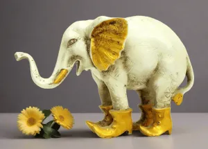 Charming Poly Resin White Elephant with Shoes
