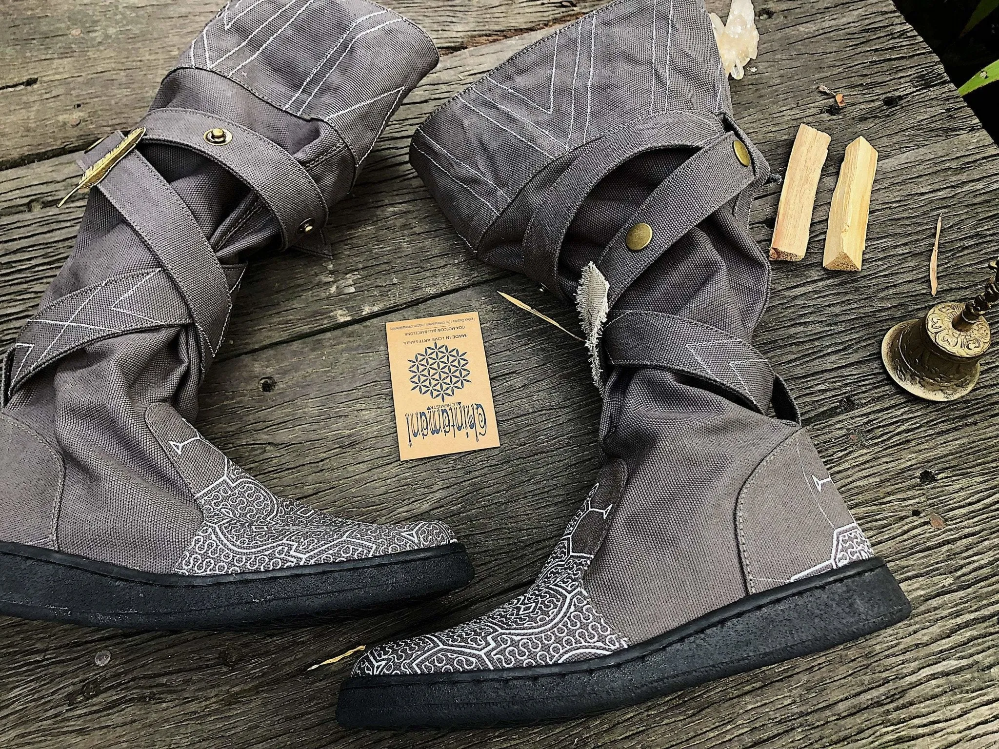 Cotton Canvas Vegan High Boots for Women / Grey