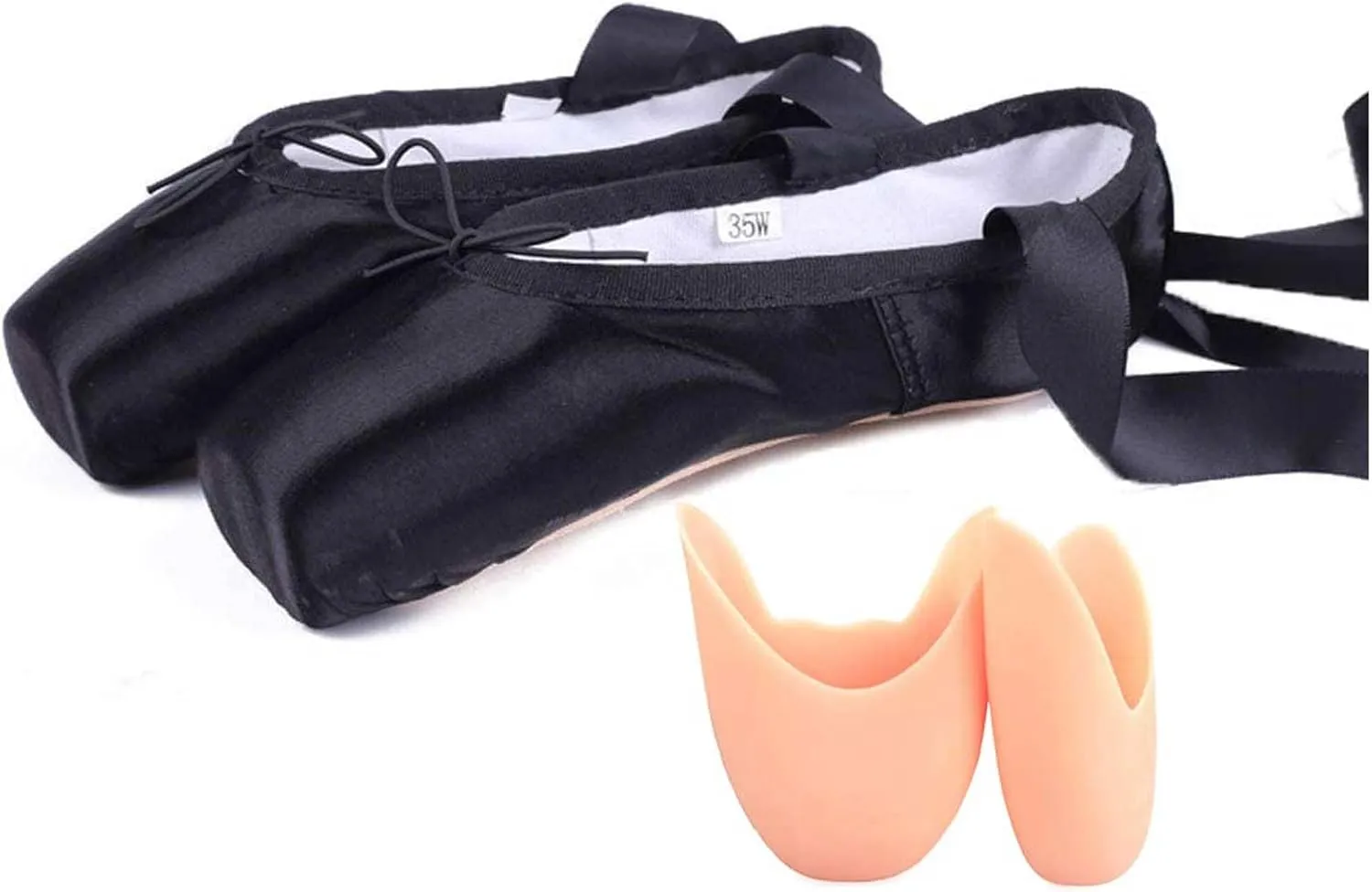 Daydance Ballet Pointe Shoes Girls Women Ribbon Ballerina Shoes with Toe Pads
