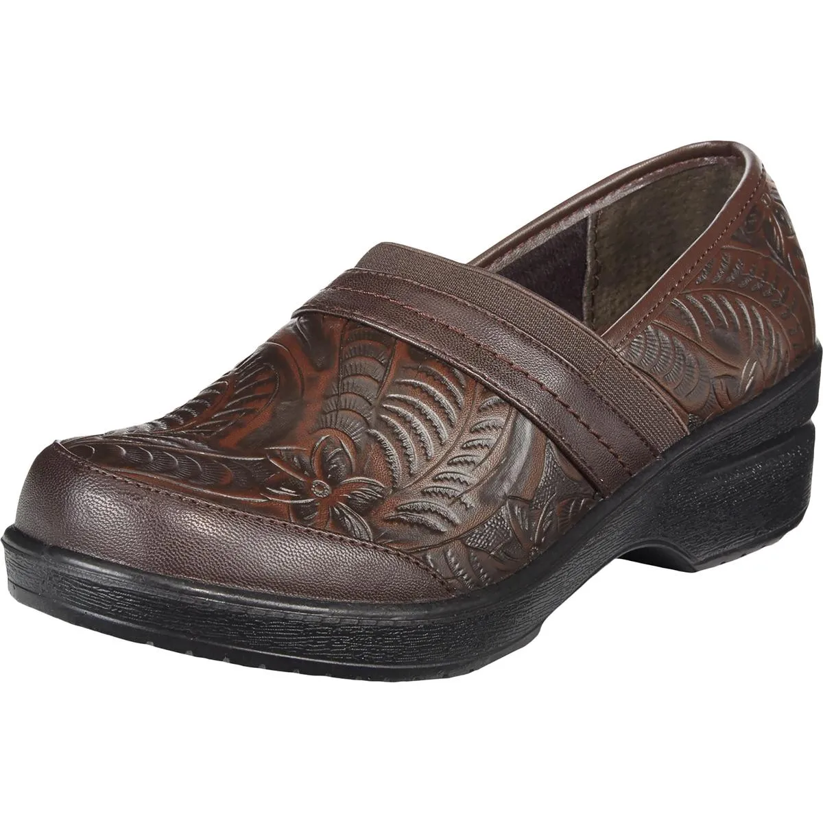 Easy Street Womens Origin Leather Embossed Clogs