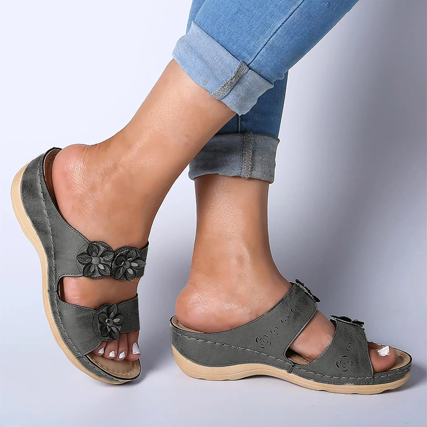 Eduavar Orthopedic Sandals for Women, Sandals for Women Dressy Summer Open Toe Sandals Slippers Comfy Travel Beach Sandals