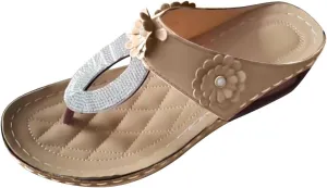 Flip Flops for Women Orthopedic Arch Support Sandals Wide Width Flat Slides Rhinestone Sandals Womens Summer Comfortable Beach Walking Shoes