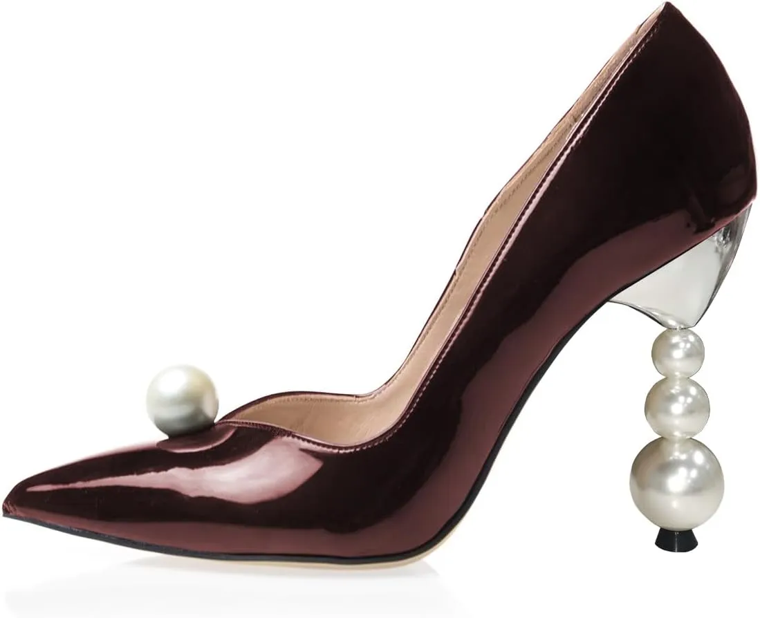 FSJ Women High Heel Pearls Studded Pumps Pointed Toe Slip On Beaded Sexy 4.2 inch Wedding Prom Party Club Dress Shoes Size 4-16 US