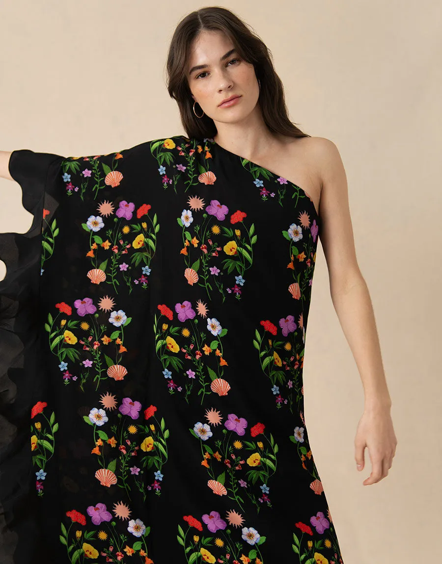 Ginger Crepe Midi Dress - Terrazzo Flower Black - SALE