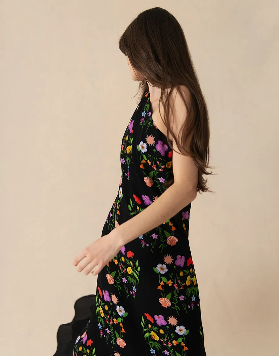 Ginger Crepe Midi Dress - Terrazzo Flower Black - SALE