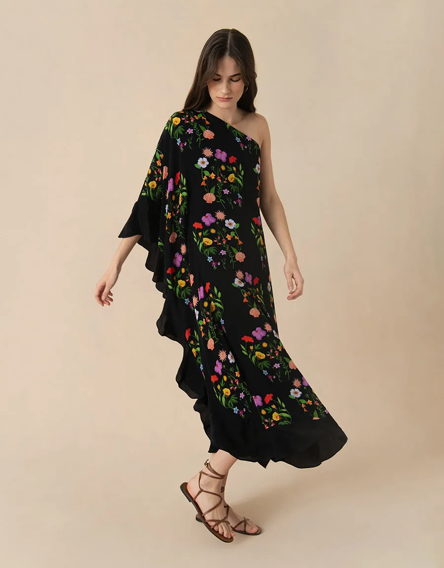 Ginger Crepe Midi Dress - Terrazzo Flower Black - SALE