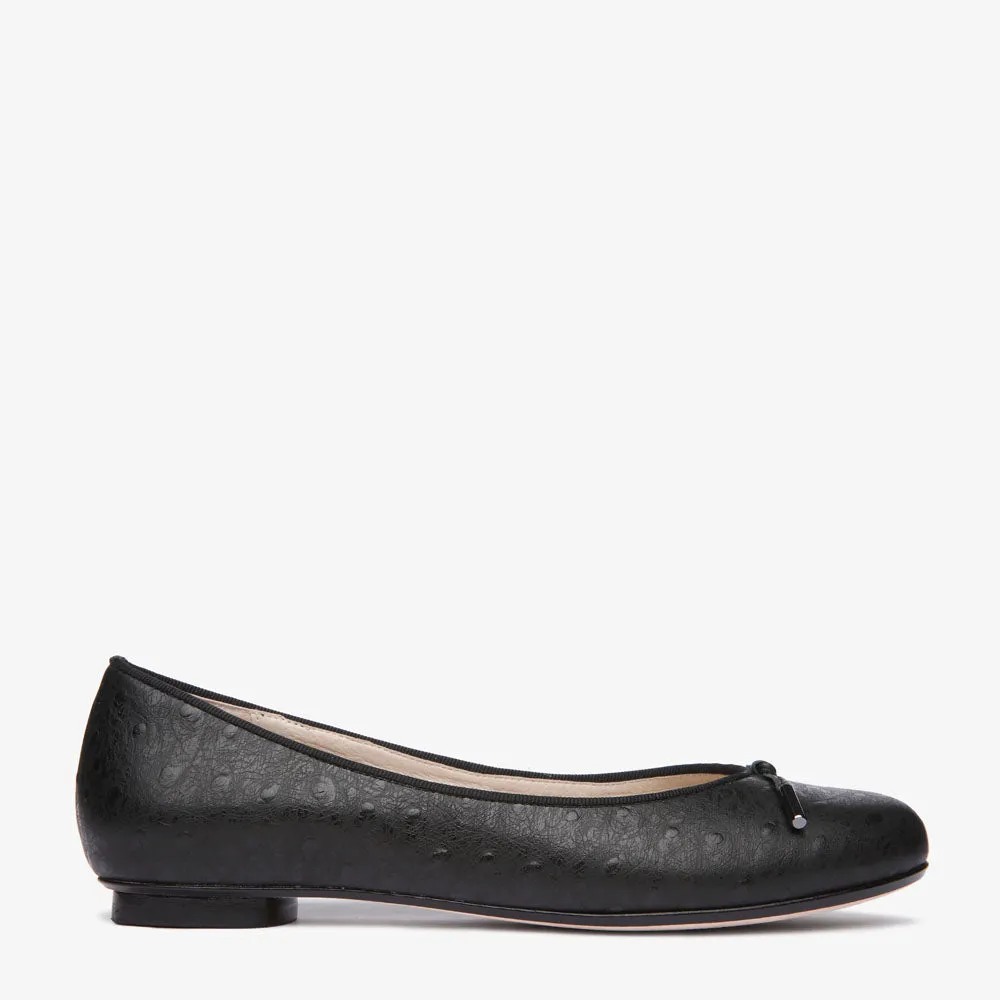 Grace Black Embossed Ostrich Leather Ballet flat