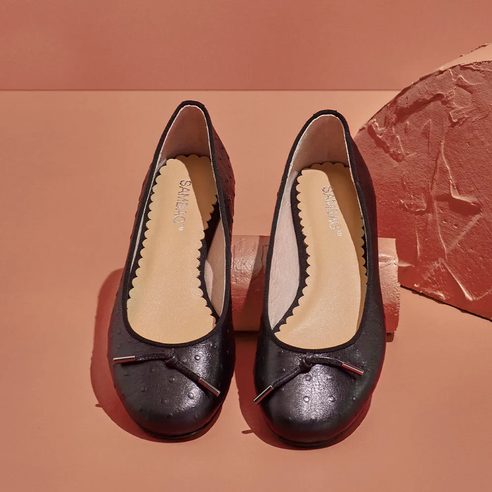 Grace Black Embossed Ostrich Leather Ballet flat