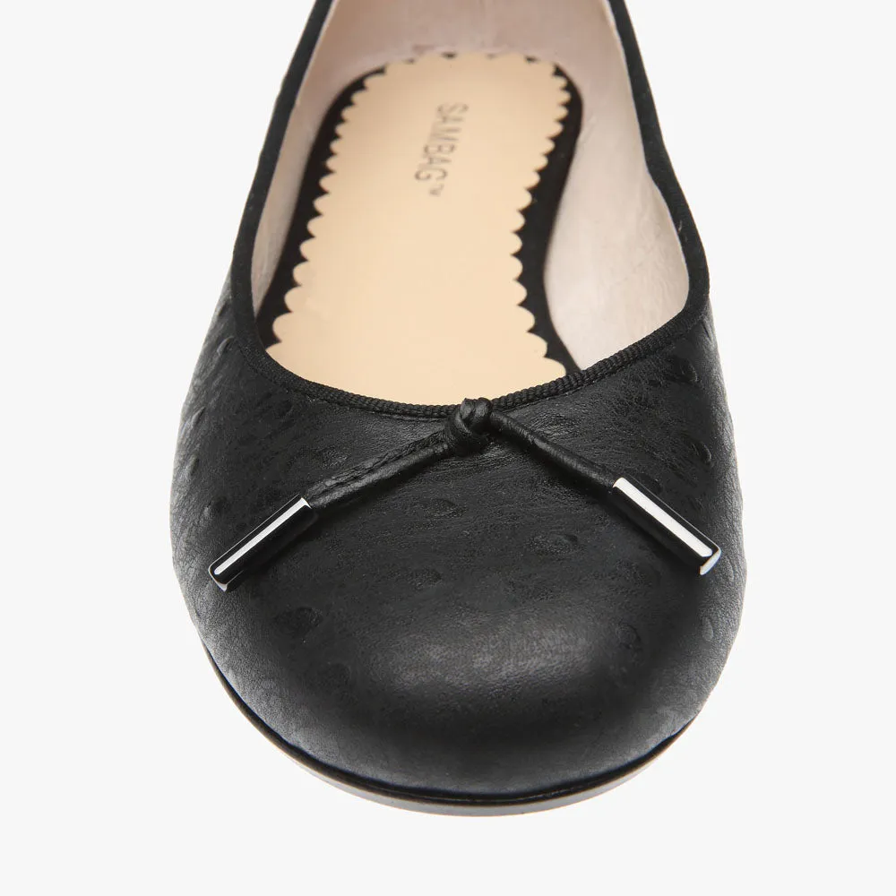 Grace Black Embossed Ostrich Leather Ballet flat