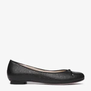 Grace Black Embossed Ostrich Leather Ballet flat