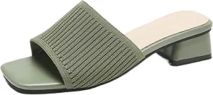 Heeled Sandals for Women Square Open Toe Heeled Mules Dressy Slip On Chunky Block Low Heel Slides Sandals Comfortable Casual Pumps Shoes