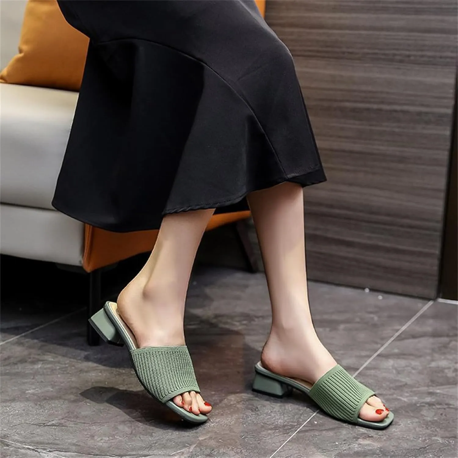 Heeled Sandals for Women Square Open Toe Heeled Mules Dressy Slip On Chunky Block Low Heel Slides Sandals Comfortable Casual Pumps Shoes