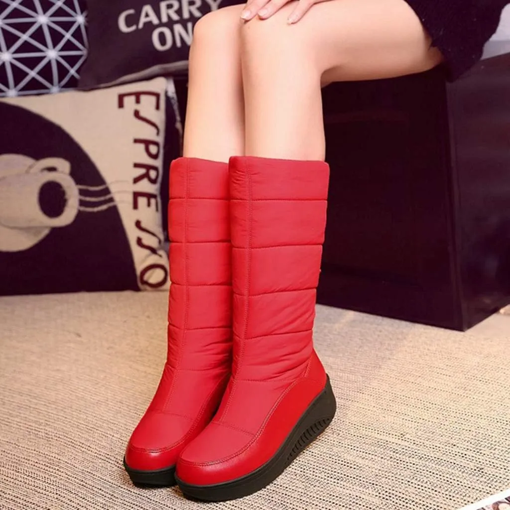 MIOKE Women's Fashion Mid Calf Tall Snow Boots Waterproof Rain Fur Lined Platform Winter Tassel Snow Boot
