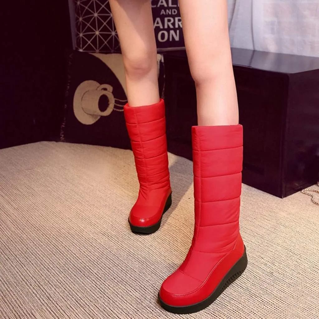 MIOKE Women's Fashion Mid Calf Tall Snow Boots Waterproof Rain Fur Lined Platform Winter Tassel Snow Boot