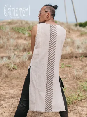 Organic Mens Long Top with Corners Print / Light Grey