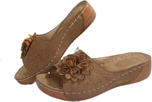 Orthopedic Sandals for Women Arch Support, Womens Summer Shoes 2025, Low Wedge Sandals Retro Bohemian Suede Leather Floral Breathable Slip On Orthopedic Arch Support Slide Sandal