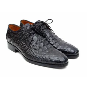 Paul Parkman Black Crocodile Embossed Calfskin Derby Shoes (ID#1438BLK)