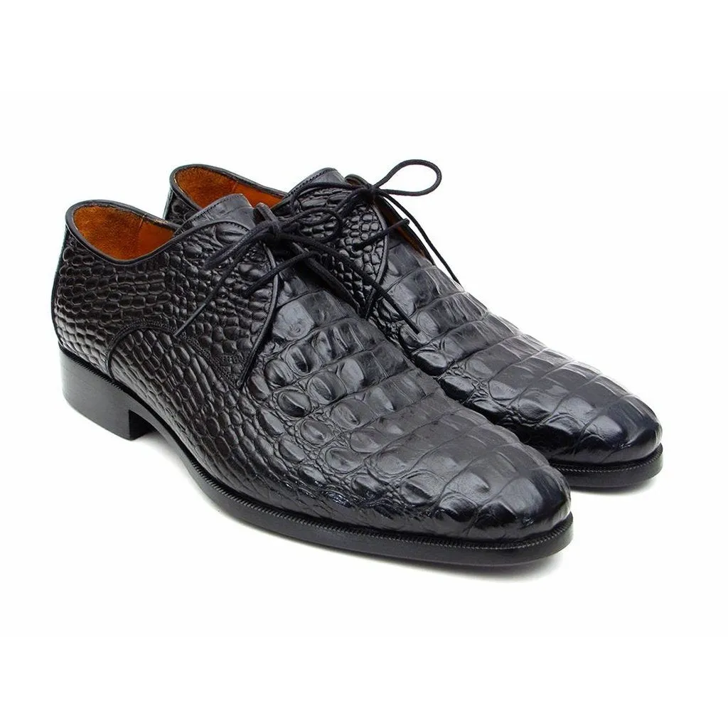 Paul Parkman Black Crocodile Embossed Calfskin Derby Shoes (ID#1438BLK)