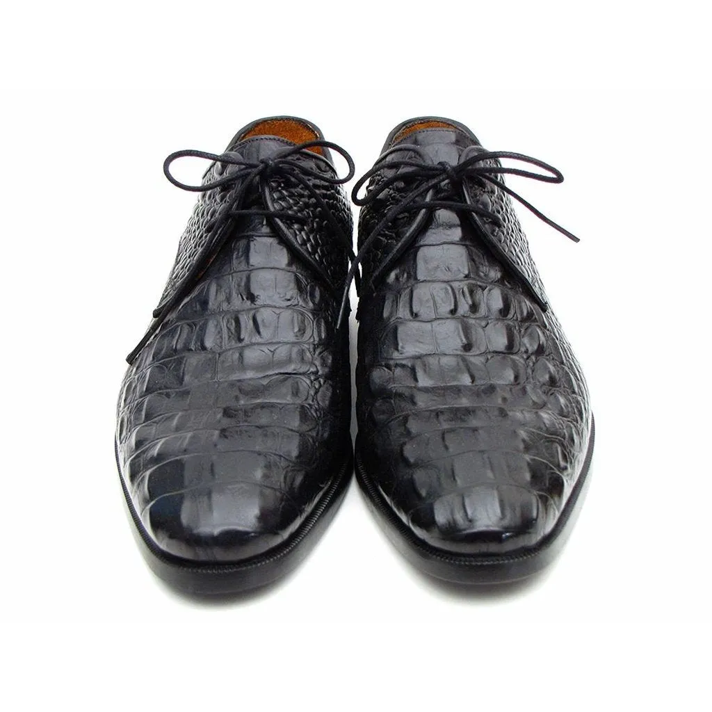 Paul Parkman Black Crocodile Embossed Calfskin Derby Shoes (ID#1438BLK)