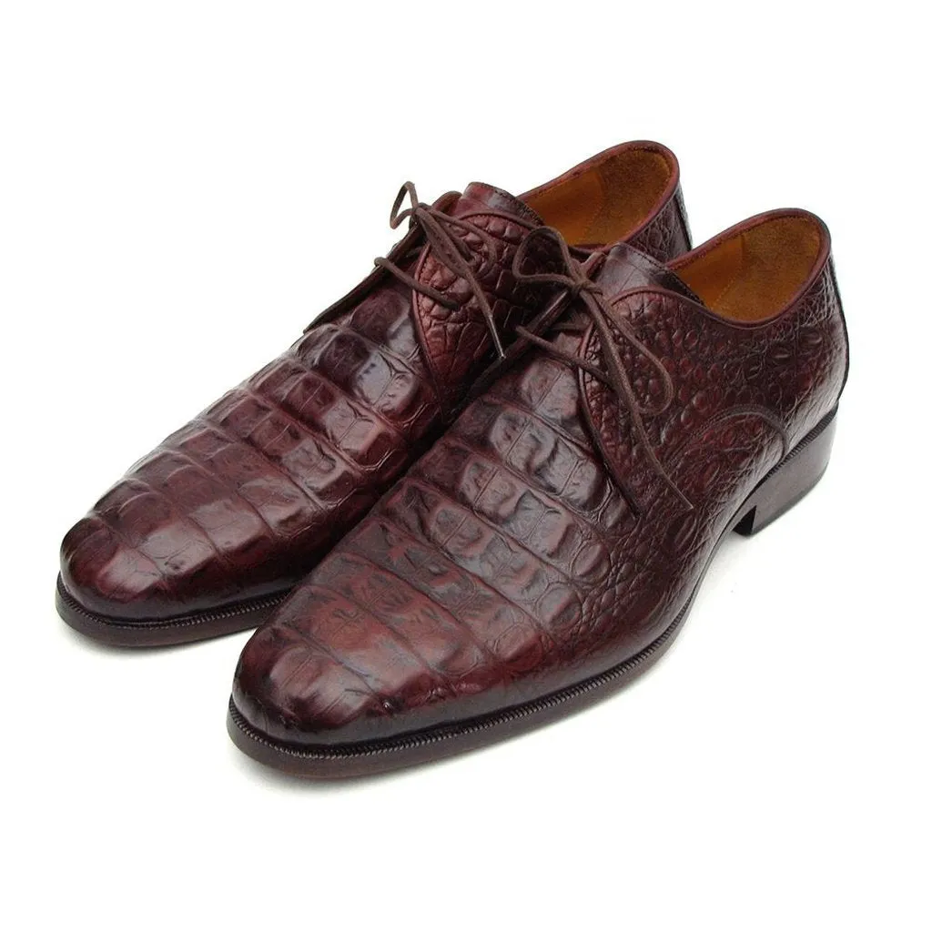 Paul Parkman Brown & Bordeaux Crocodile Embossed Calfskin Derby Shoes (ID#1438BRD)