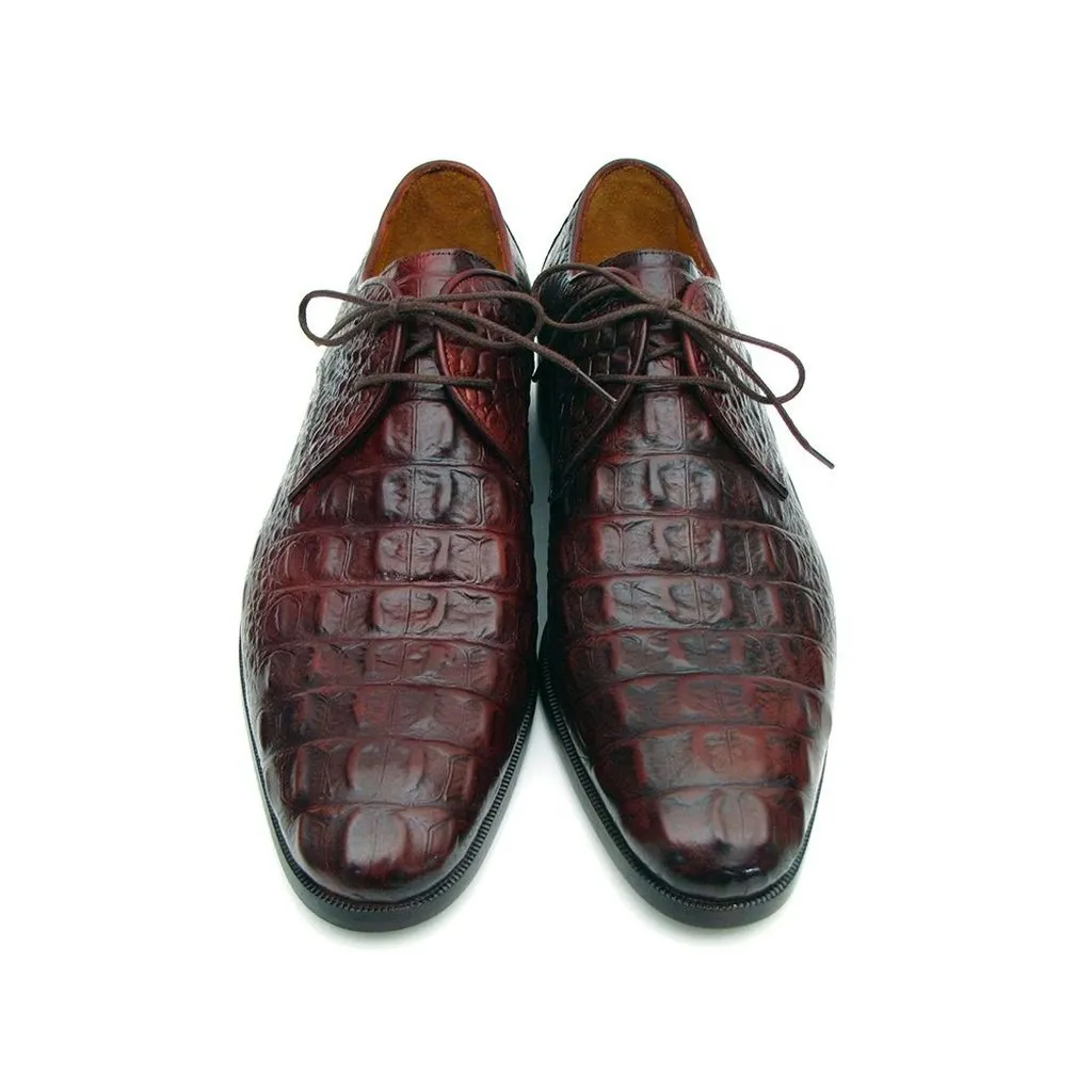 Paul Parkman Brown & Bordeaux Crocodile Embossed Calfskin Derby Shoes (ID#1438BRD)