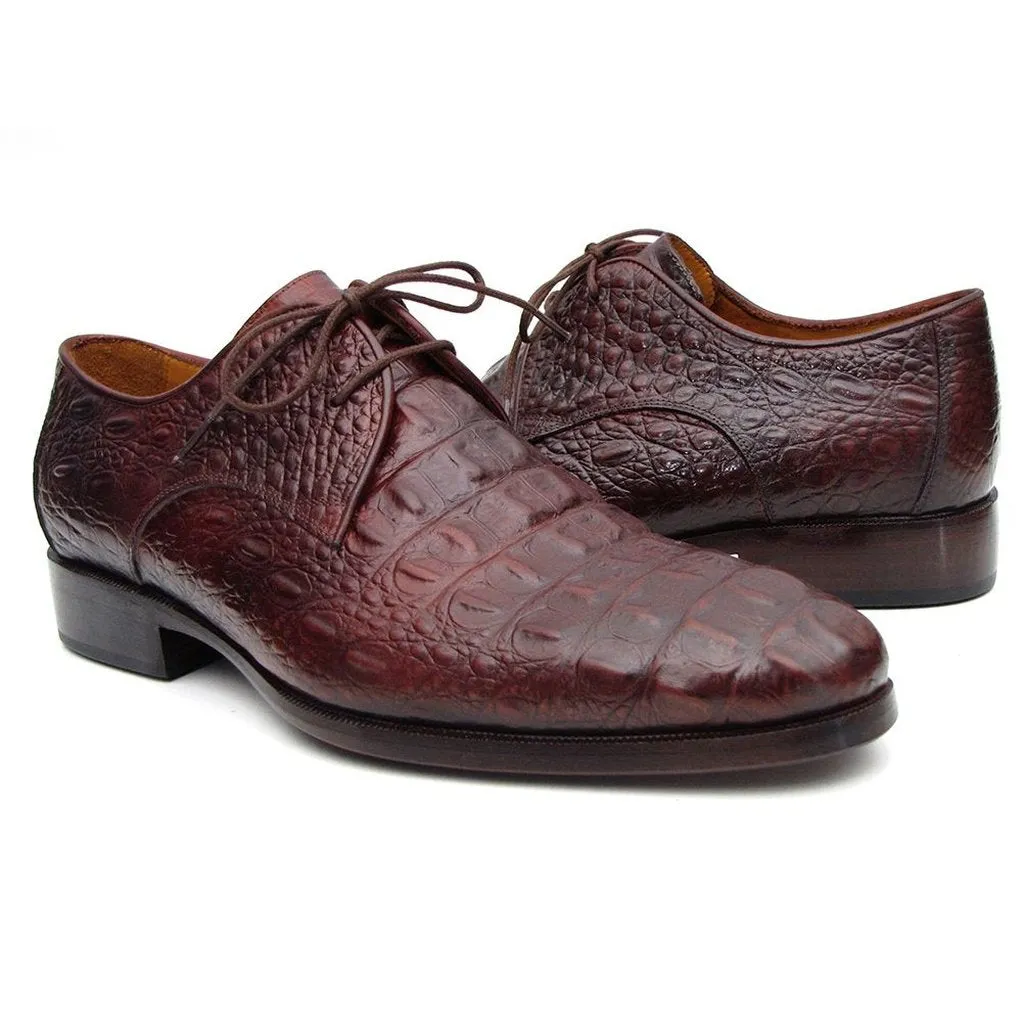 Paul Parkman Brown & Bordeaux Crocodile Embossed Calfskin Derby Shoes (ID#1438BRD)