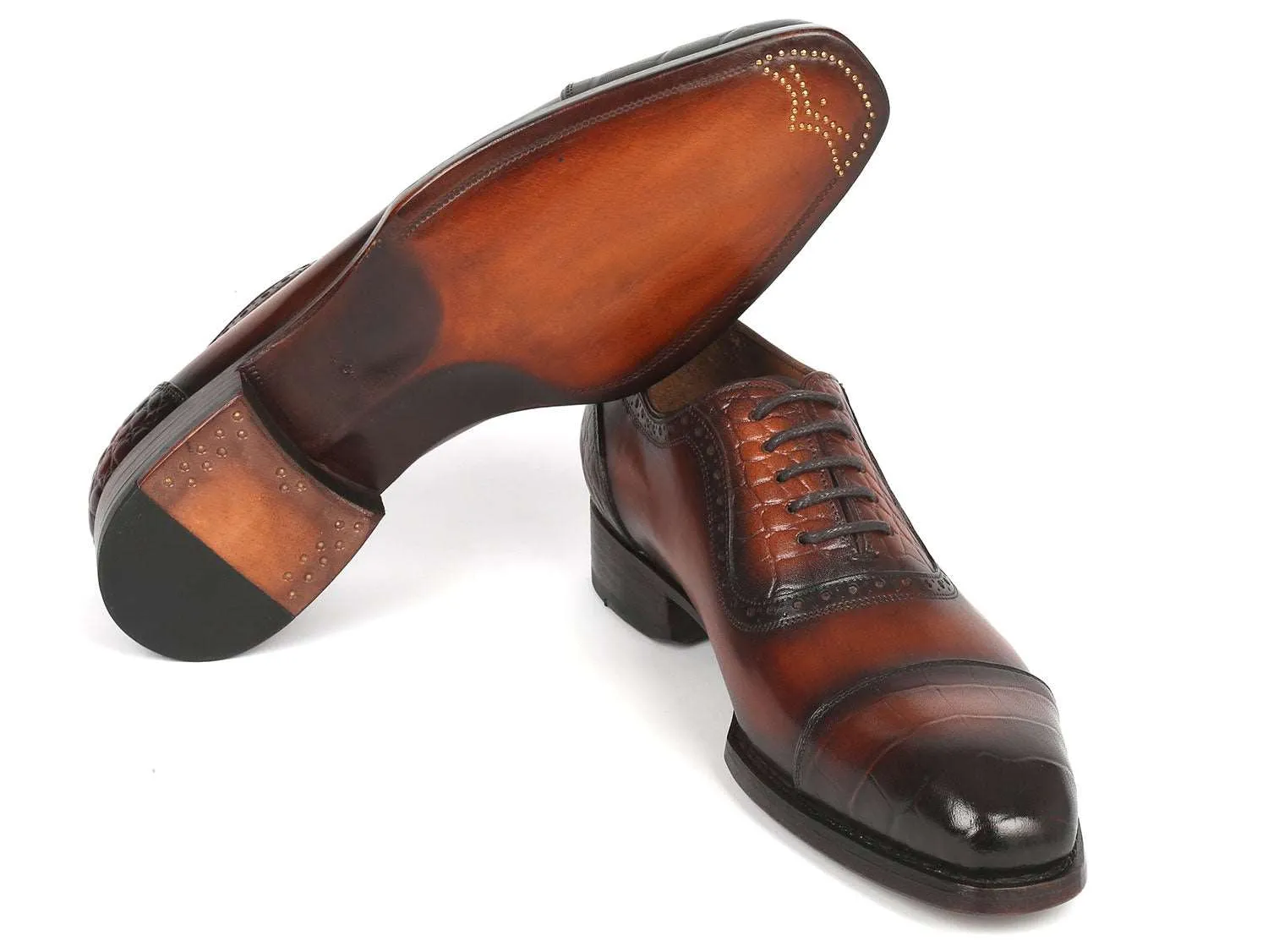 Paul Parkman Brown Crocodile Embossed Oxfords