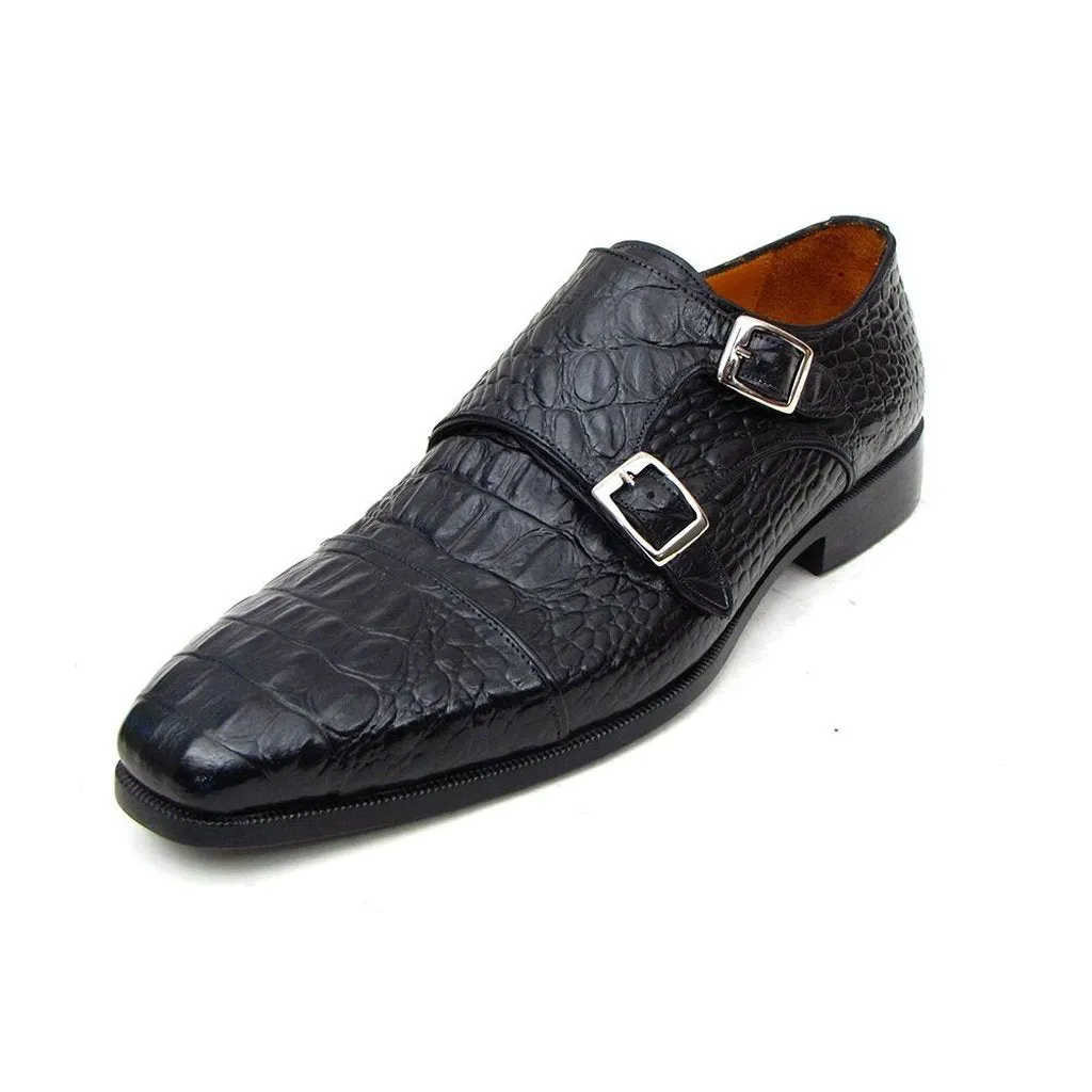 Paul Parkman Double Monkstraps Black Crocodile Embossed Calfskin (ID#045BK41)