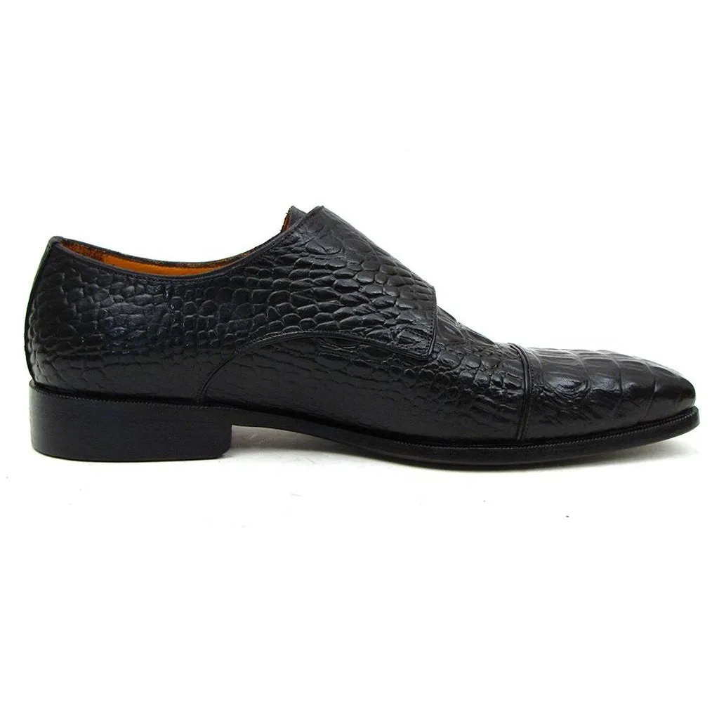 Paul Parkman Double Monkstraps Black Crocodile Embossed Calfskin (ID#045BK41)