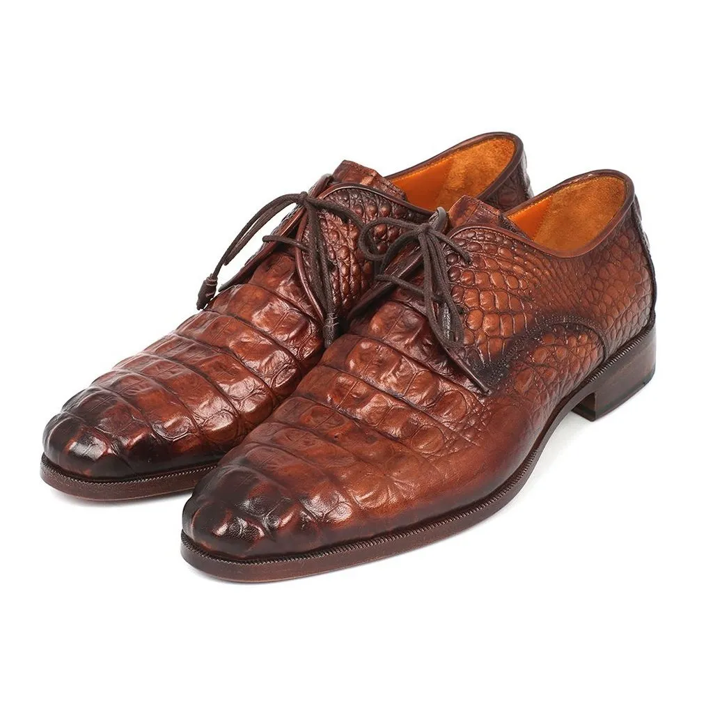 Paul Parkman Light Brown Crocodile Embossed Calfskin Derby Shoes (ID#1438TAB)