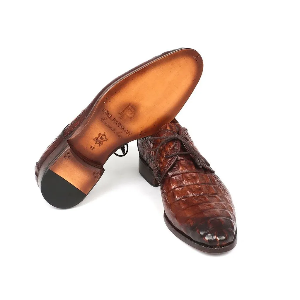 Paul Parkman Light Brown Crocodile Embossed Calfskin Derby Shoes (ID#1438TAB)