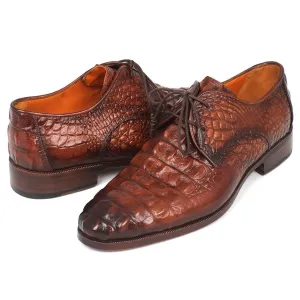 Paul Parkman Light Brown Crocodile Embossed Calfskin Derby Shoes (ID#1438TAB)