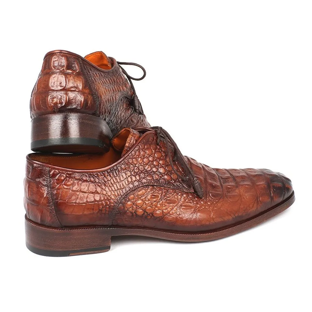 Paul Parkman Light Brown Crocodile Embossed Calfskin Derby Shoes (ID#1438TAB)
