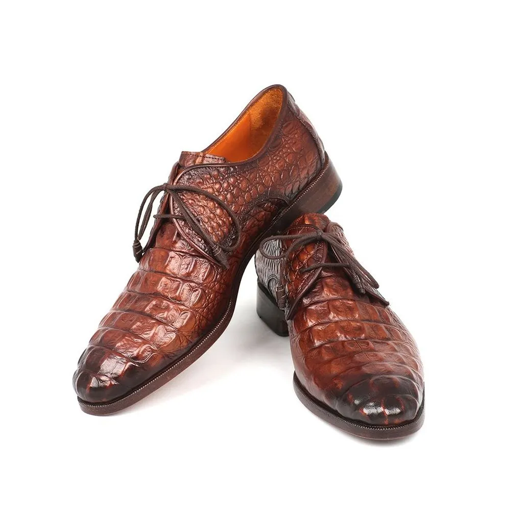 Paul Parkman Light Brown Crocodile Embossed Calfskin Derby Shoes (ID#1438TAB)