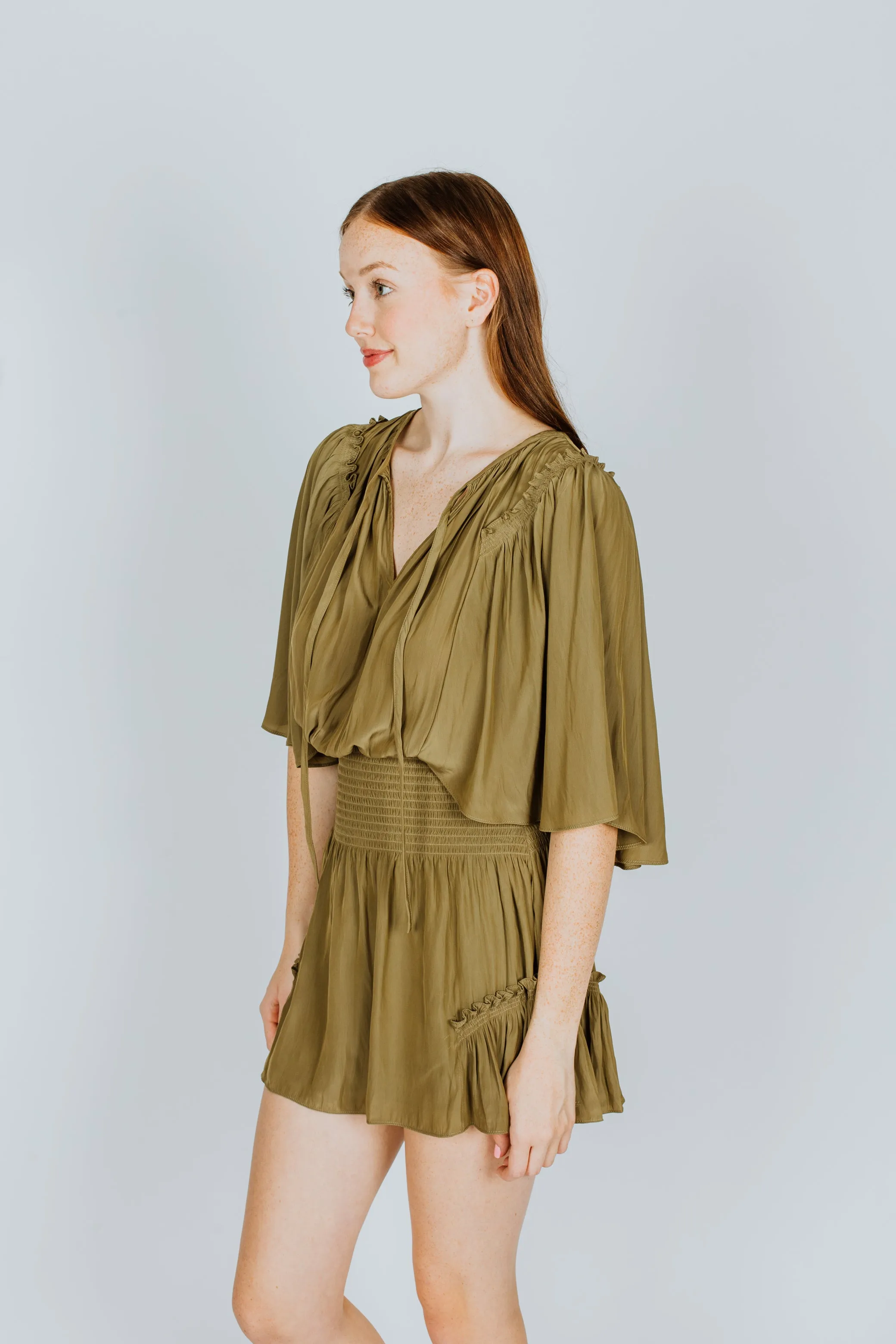 Ramy Brook Cece Smocked Mini Dress Clover