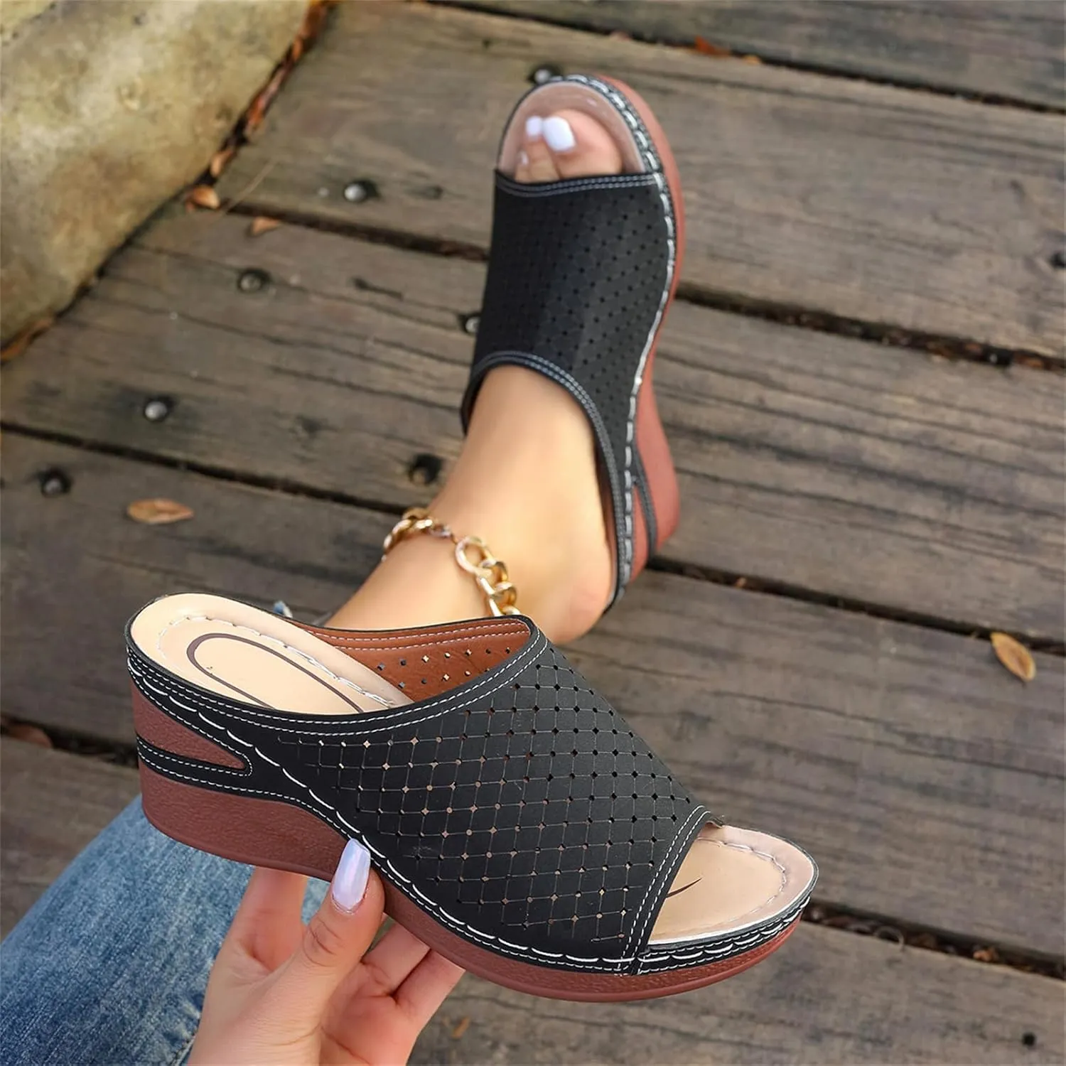 Sandals for Women Wedge Shoes Comfortable Orthopedic Sandals Womens Dressy Summer Low Heel Slides Casual Slip On Walking Wedges